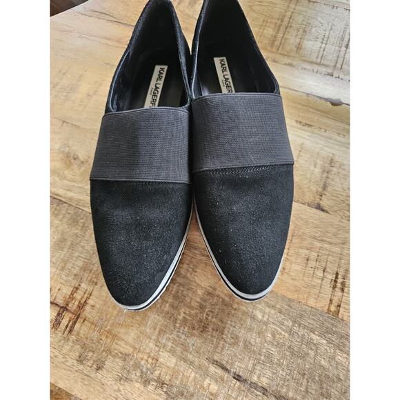 KARL LAGERFELD Kristi Black Leather Almond Toe Slip On Sneakers Shoes Women 6.5 - Picture 4 of 8